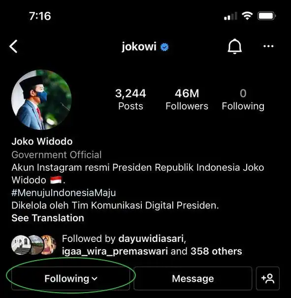 klik pada following